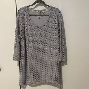 JM Collection Silver Crochet Knit Top